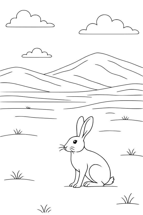Free Hare Coloring Page - Hare in a Sunny Meadow (Printable PDF)