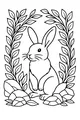 Free Hare Coloring Page - Sitting Among Leafy Rocks (Printable PDF)