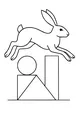 Free Hare Coloring Page - Jumping Over Geometric Shapes (Printable PDF)