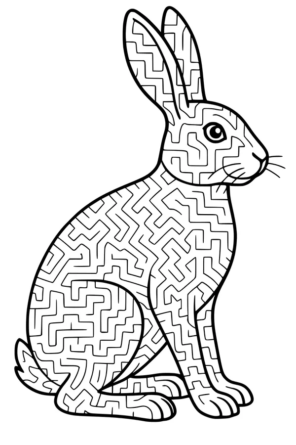 Free Hare Coloring Page - Maze Pattern Bunny in Clover (Printable PDF)