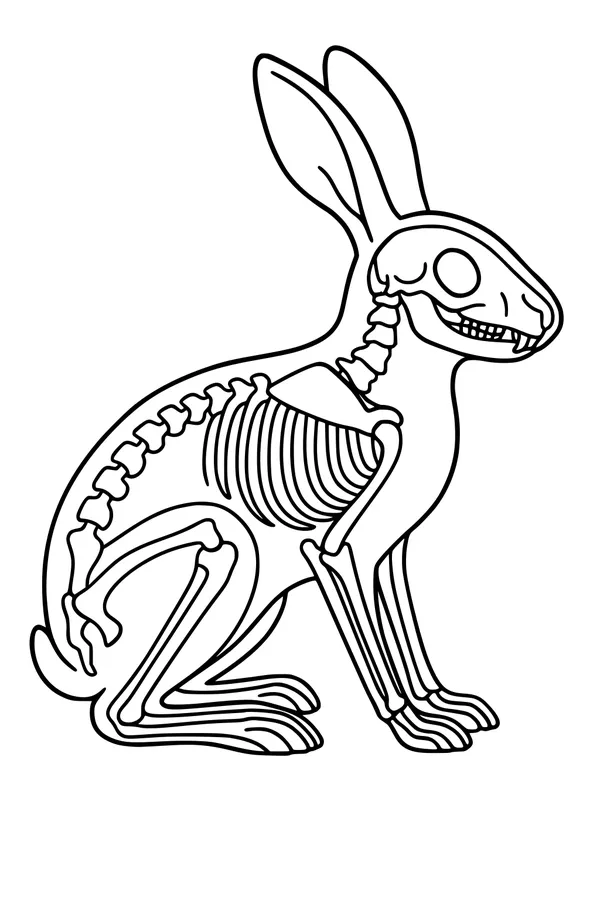 Free Hare Coloring Page - Side View Skeleton Anatomy (Printable PDF)