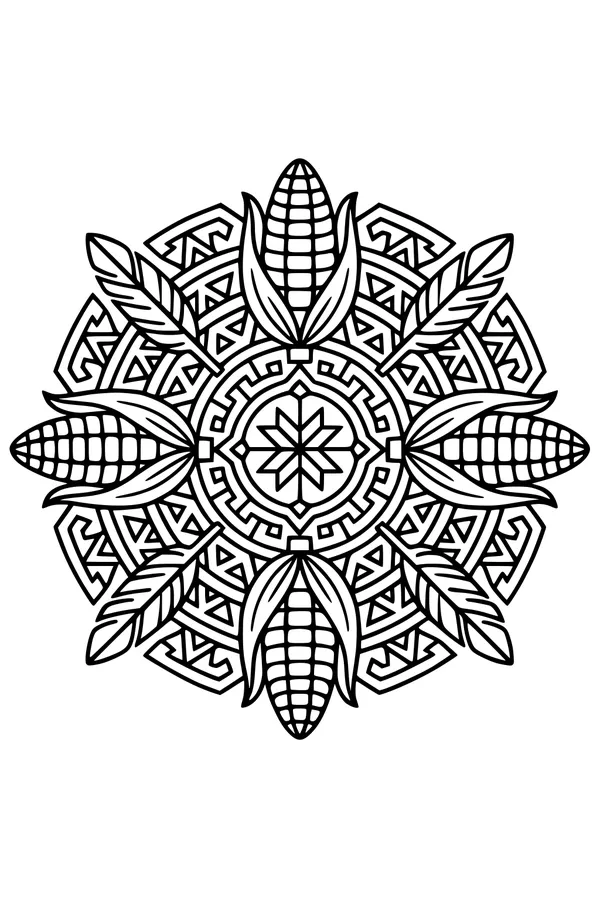 Free Harvest Corn Mandala Coloring Page - Autumn Thanksgiving Design (Printable PDF)