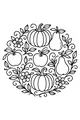 Free Harvest Wreath Coloring Page - Pumpkins, Apples, and Pears (Printable PDF)