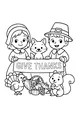 Free Thanksgiving Coloring Page - Pilgrim Kids With Harvest Friends (Printable PDF)