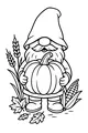 Free Gnome Coloring Page - Harvest Dwarf with Big Pumpkin (Printable PDF)