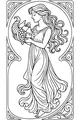 Free Harvest Lady Coloring Page - Cornucopia and Art Nouveau Frame (Printable PDF)