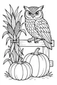 Free Owl Coloring Page - Harvest Fence Thanksgiving Scene (Printable PDF)