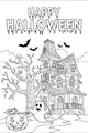 Free Haunted House Ghost Coloring Page - Happy Halloween Scene (Printable PDF)