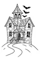 Free Haunted House Coloring Page - Spooky Hilltop With Flying Bats (Printable PDF)
