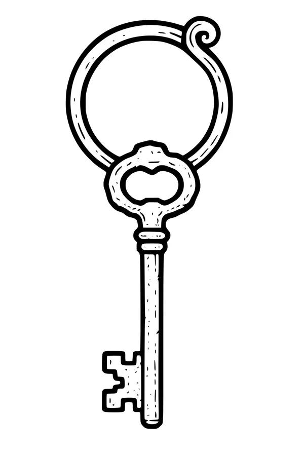 Free Skeleton Key Coloring Page - Haunted Vintage Door Key (Printable PDF)