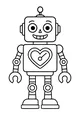 Free Robot Coloring Page - Smiling Android With Heart Gauge (Printable PDF)