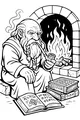 Free Dwarf Coloring Page - Elderly Scholar by the Hearth (Printable PDF)