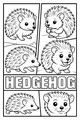 Free Hedgehog Coloring Page - Cute Cartoon Faces in Comic Panels (Printable PDF)