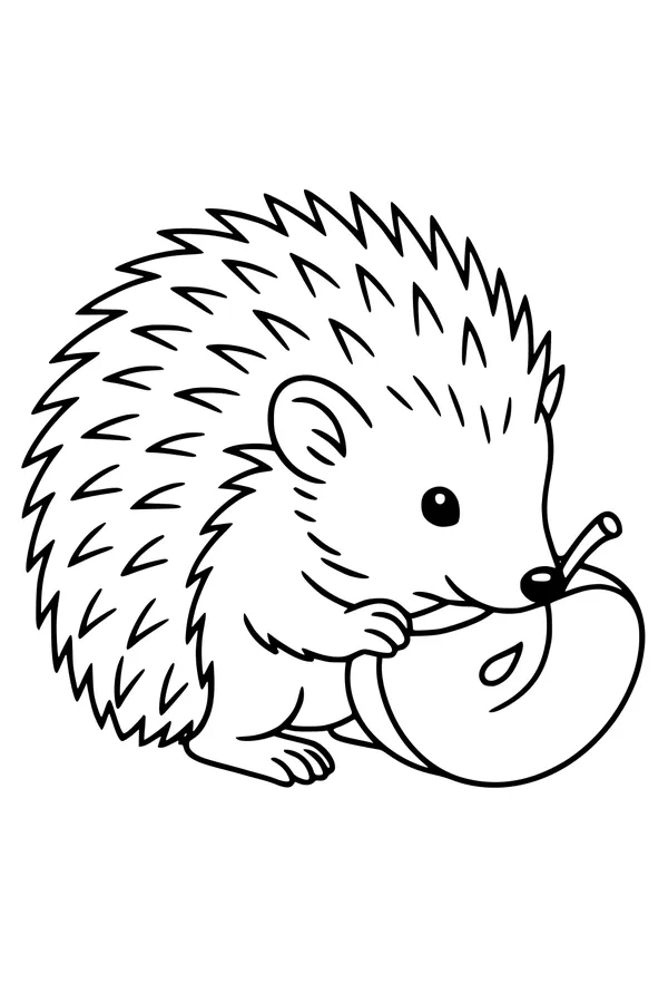 Free Hedgehog Coloring Page - Cute Hedgehog With Apple Slice (Printable PDF)