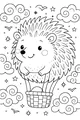 Free Hedgehog Coloring Page - Cute Hedgehog in Hot Air Balloon (Printable PDF)