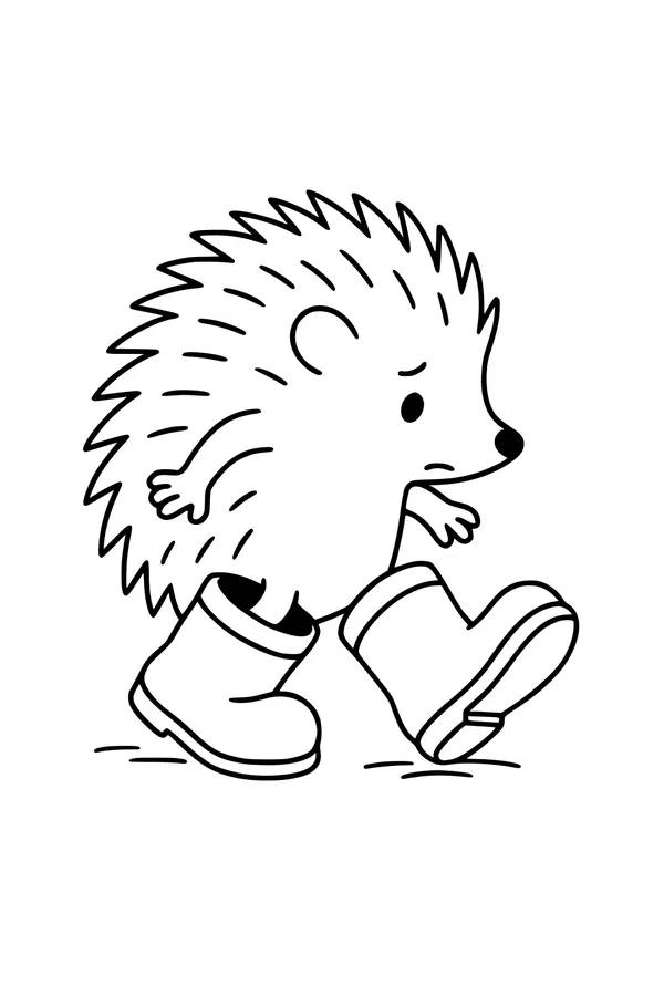 Free Hedgehog Coloring Page - Funny Cartoon in Giant Boots (Printable PDF)