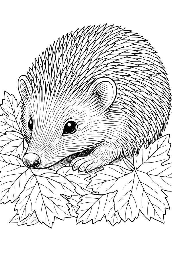 Free Hedgehog Coloring Page - Cute Hedgehog in Leafy Hideaway (Printable PDF)