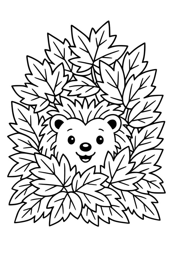 Free Hedgehog Coloring Page - Smiling Peekaboo in Leafy Forest (Printable PDF)