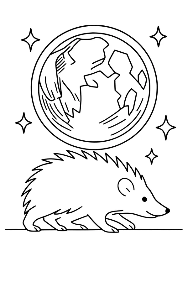 Free Hedgehog Coloring Page - Walking Under the Earth and Stars (Printable PDF)