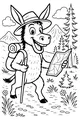 Free Donkey Coloring Page - Hiking With Map In Forest Mountains (Printable PDF)