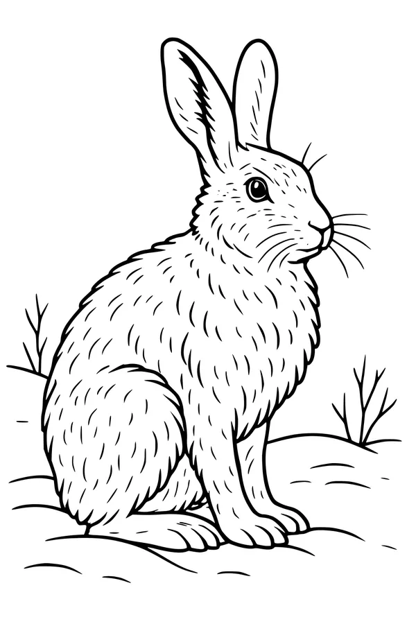 Free Hare Coloring Page - Quiet Meadow Hare Sitting Upright (Printable PDF)