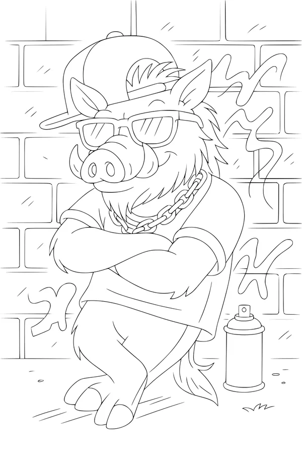 Free Warthog Coloring Page - Cool Graffiti Street Style (Printable PDF)