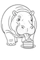Free Hippopotamus Coloring Page - Hungry Hippo Licking Cake (Printable PDF)