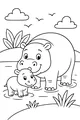 Free Hippopotamus Coloring Page - Mother And Baby At The Pond (Printable PDF)
