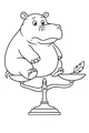 Free Hippopotamus Coloring Page - Funny Hippo on Feather Scale (Printable PDF)