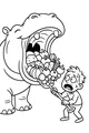 Free Hippopotamus Coloring Page - Hungry Hippo Eating Fruits and Vegetables (Printable PDF)
