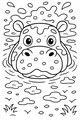 Free Hippopotamus Coloring Page - Cute Hippo Peeking From Pond (Printable PDF)