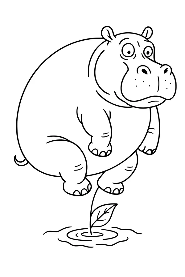 Free Hippopotamus Coloring Page - Funny Hippo Bouncing Above Pond (Printable PDF)
