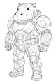 Free Hippopotamus Coloring Page - Futuristic Armored Superhero (Printable PDF)