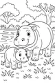 Free Hippopotamus Coloring Page - Mother And Son By The Pond (Printable PDF)