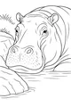 Free Hippopotamus Coloring Page - Big Hippo Peeking from Riverbank (Printable PDF)