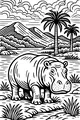 Free Hippopotamus Coloring Page - Hippo by the Riverbank (Printable PDF)