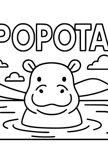Free Hippopotamus Coloring Page - Happy Hippo in a Splashy Pond (Printable PDF)