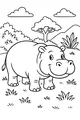 Free Hippopotamus Coloring Page - Smiling Hippo in Sunny Meadow (Printable PDF)