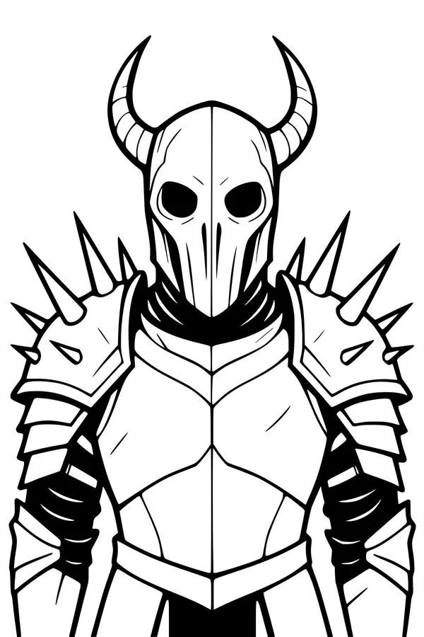Free Monster Warrior Coloring Page - Horned Skull Mask Knight (Printable PDF)
