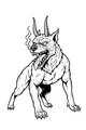 Free Monster Dog Coloring Page - Horned Hound With Smoky Snarl (Printable PDF)