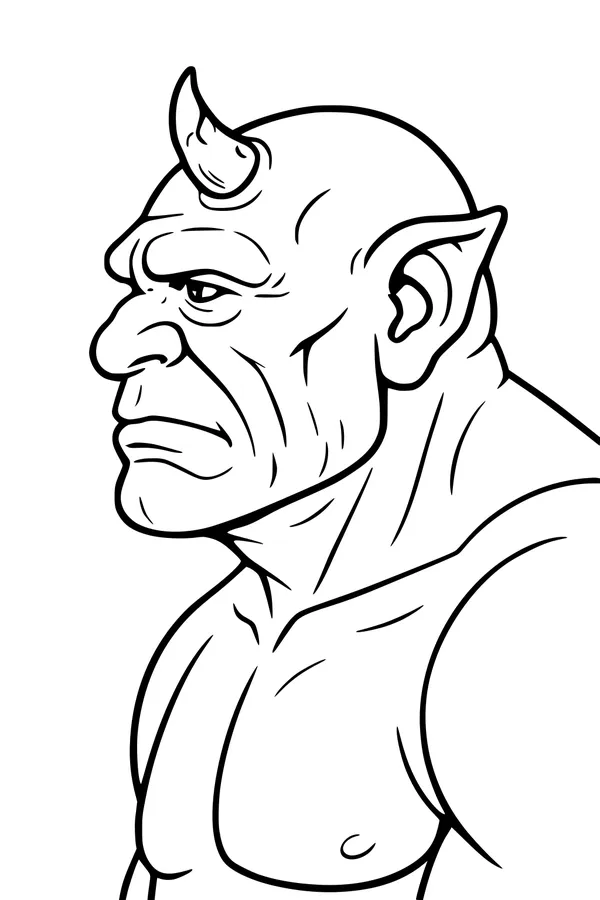 Free Ogre Coloring Page - Horned Bald Monster in Side Profile (Printable PDF)