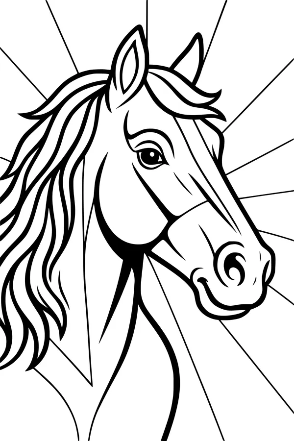 Free Horse Coloring Page - Happy Horse With Flowing Mane (Printable PDF)