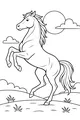 Free Horse Coloring Page - Rearing Horse in Sunny Meadow (Printable PDF)