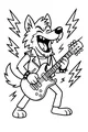 Free Wolf Coloring Page - Rock Guitar Howling Wolf (Printable PDF)