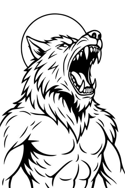 Free Werewolf Coloring Page - Howling at the Full Halloween Moon (Printable PDF)