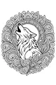 Free Wolf Coloring Page - Howling Wolf in Leafy Mandala (Printable PDF)