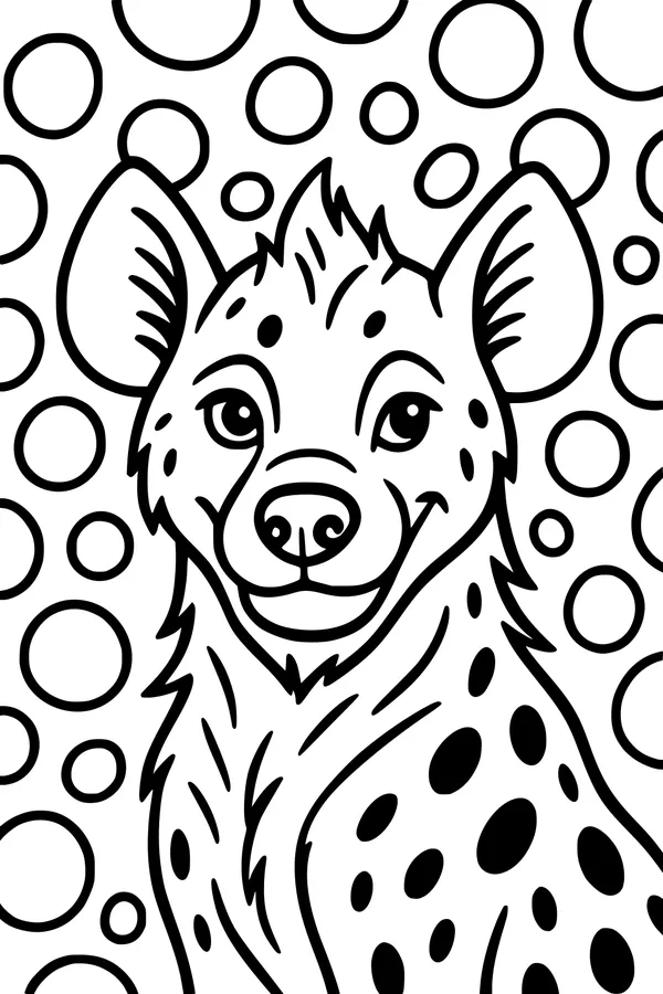 Free Hyena Coloring Page - Smiling Spotted Hyena in Bubble Jungle (Printable PDF)