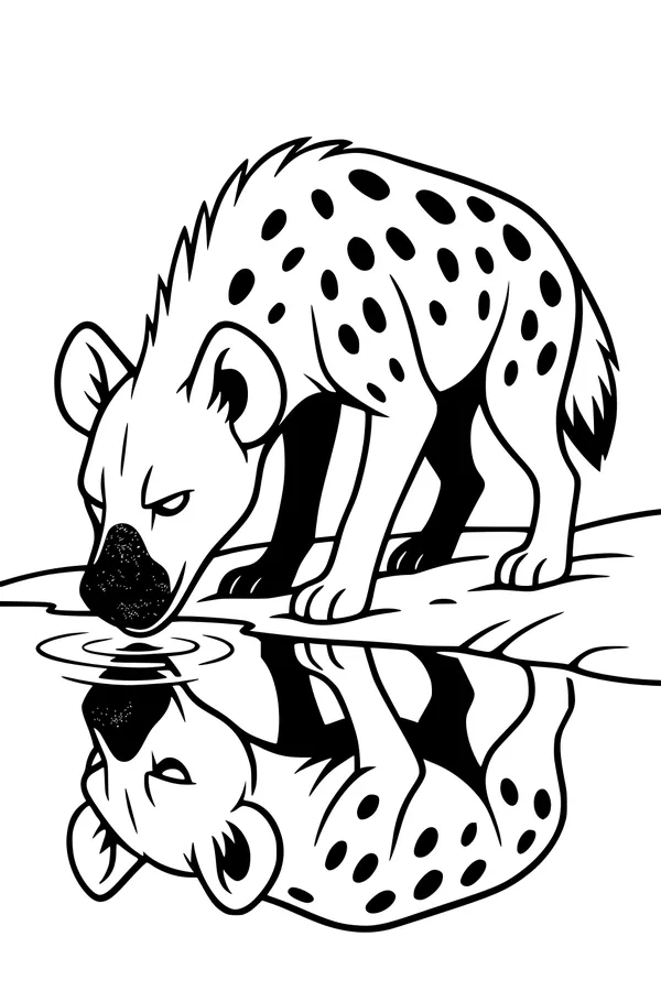 Free Hyena Coloring Page - Spotted Hyena Drinking at Riverbank (Printable PDF)