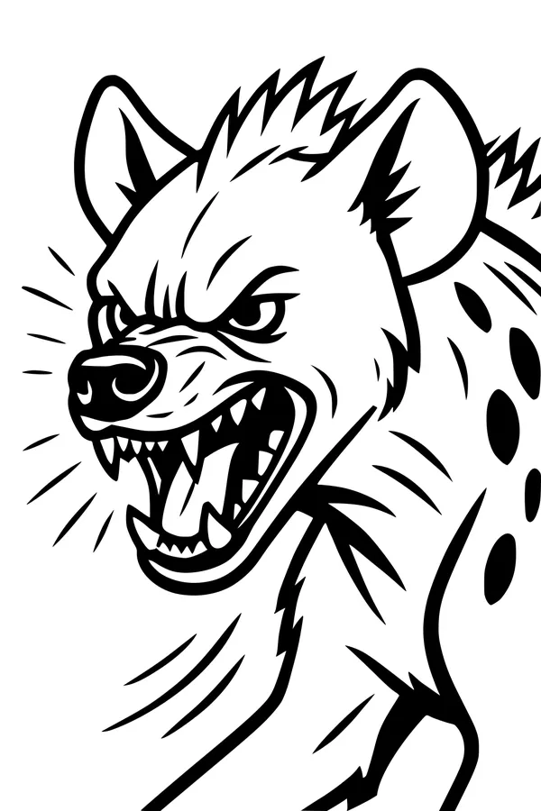 Free Hyena Coloring Page - Snarling Spotted Hyena in the Savanna (Printable PDF)