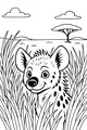 Free Hyena Coloring Page - Smiling Cartoon in Tall Savanna Grass (Printable PDF)